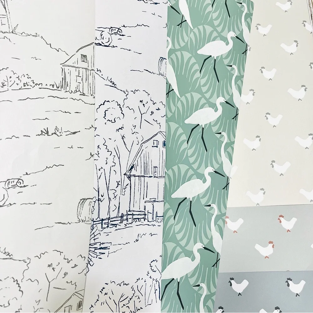 10 Fun Scenic Farm & Bird Wallpaper Sheets Bundle-Rooster, Heron- Assorted Sizes